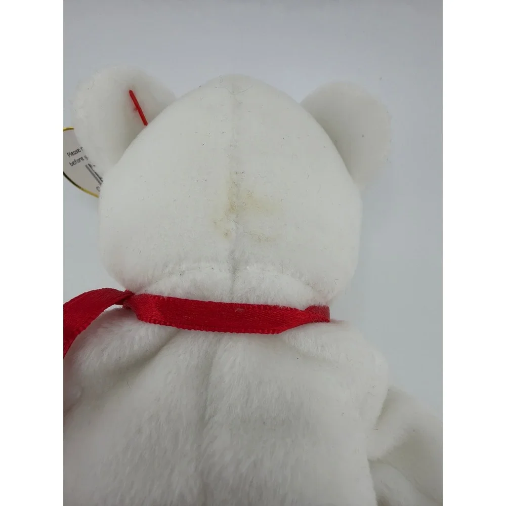 Ty Valentino Beanie Baby Bear Small White Red Heart Vintage Y2K‎ Retro Plush